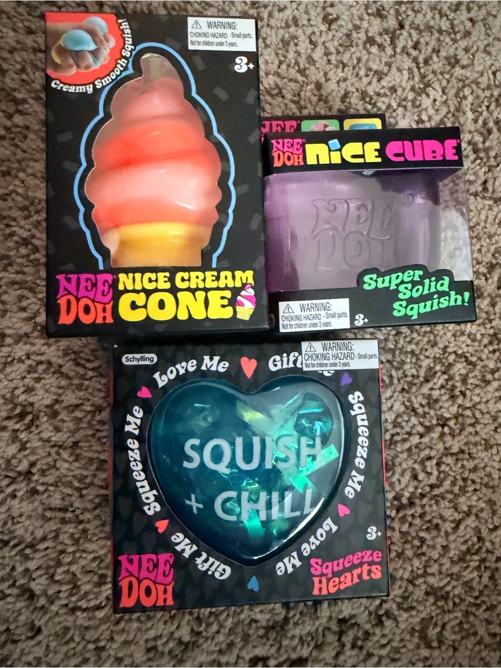 Needoh Bundle! Nice cream cone, purple nice cube and heart
